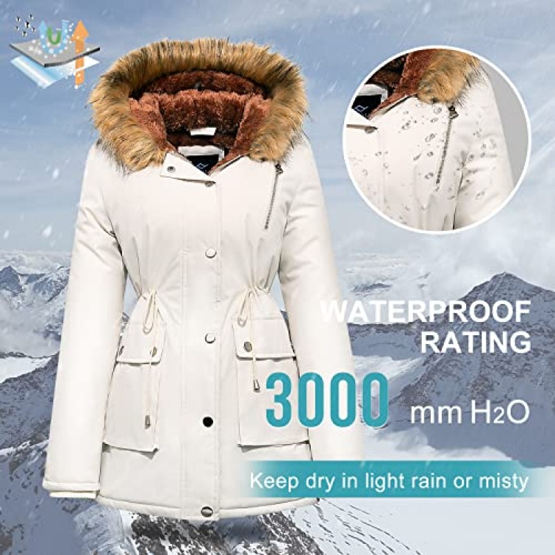 FARVALUE Womens Water-reprllent Winter Coat Thicken Puffer Jacket 따뜻한 양털 안감 모피 후드 파카