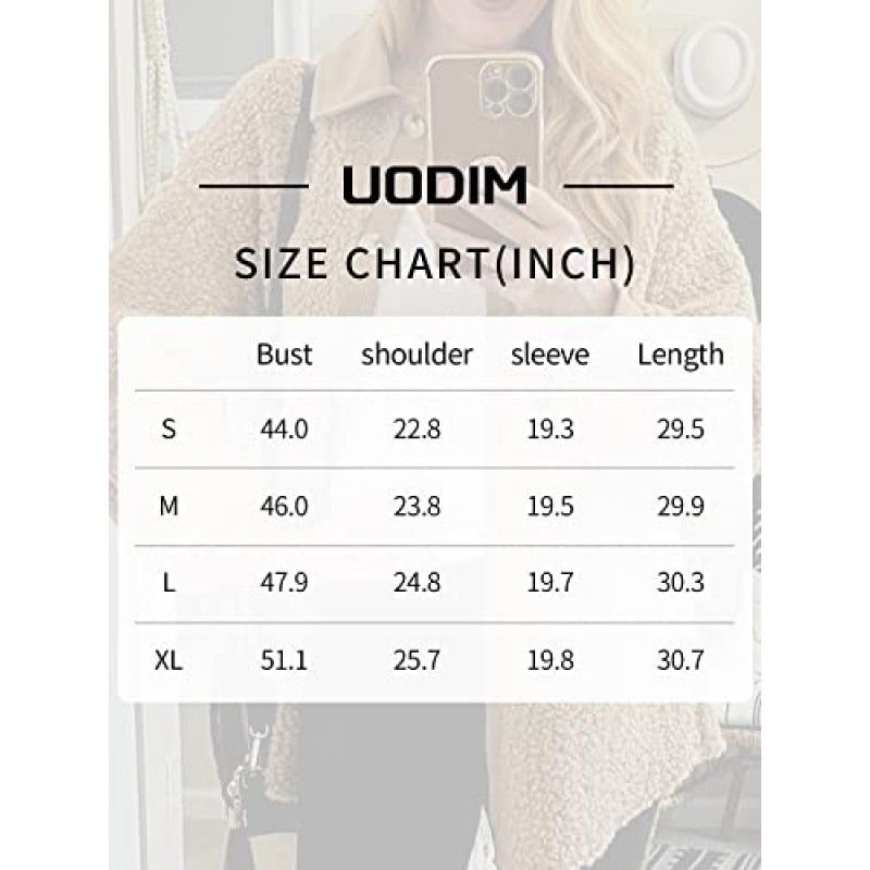 UoDim Womens Sherpa Jacket 퍼지 플리스 자켓 플란넬 체크 무늬 긴 소매 단추 다운 가을 테디 코트 포켓이있는 겉옷
