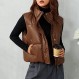 Ailoqing Womens Faux Leather Puffer Vest 지퍼 업 민소매 겨울 크롭 재킷