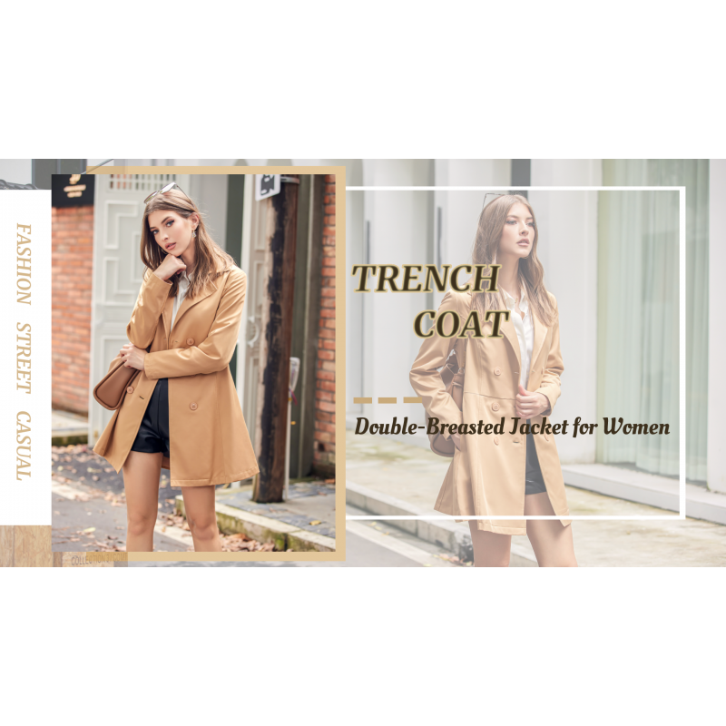 Zeagoo 여성용 트렌치코트 벨트가 있는 더블 브레스티드 롱 코트