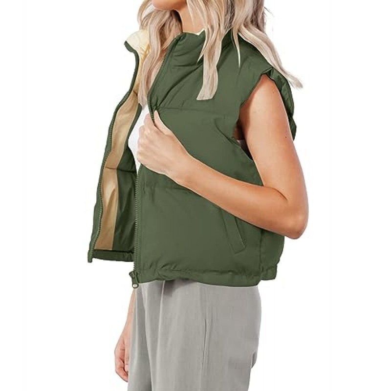 OWIN Womens Winter Puffer Vest 스탠드 업 칼라 지퍼 퀼트 다운 재킷 코트 패딩 Gilet with Pockets