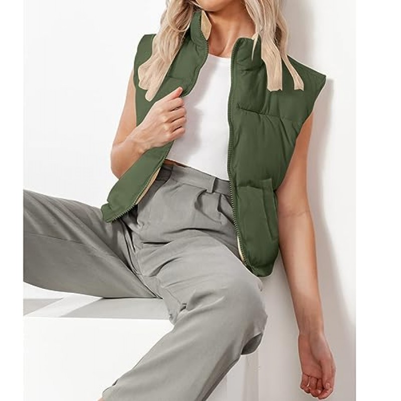 OWIN Womens Winter Puffer Vest 스탠드 업 칼라 지퍼 퀼트 다운 재킷 코트 패딩 Gilet with Pockets