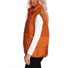 Haloumoning Puffer Vest 여성용 스탠드 업 칼라 자켓 캡 슬리브 지퍼 업 포켓이있는 경량 겉옷
