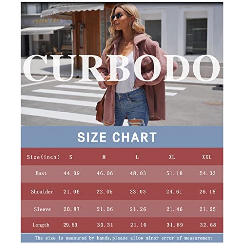 CURBODO 여성용 셰르파 플리스 자켓 코트 캐주얼 퍼지 테디 샤켓 웜 버튼 다운 포켓 포함 아웃웨어