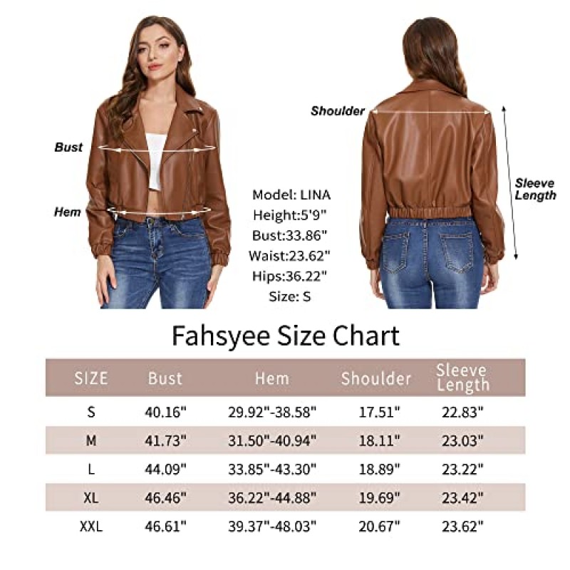 Fahsyee 가짜 가죽 자켓 여성 - 블랙 오토바이 짧은 코트 모토 바이커 블레이저 캐주얼 가죽 자켓 패션 S-XXL
