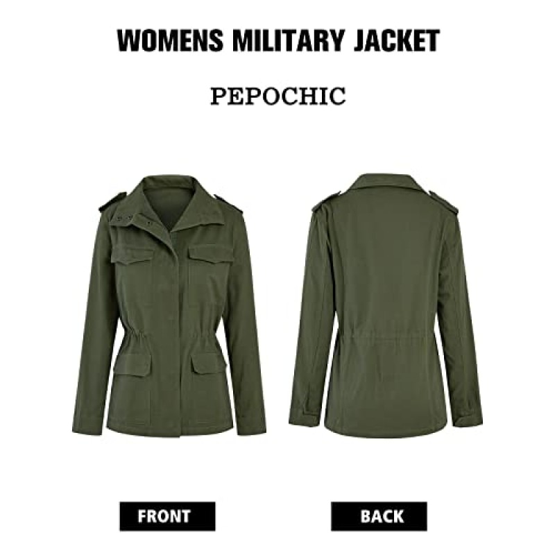 Pepochic Womens 밀리터리 재킷 지퍼 업 스냅 버튼 경량 유틸리티 아노락 필드 사파리 코트 아웃웨어