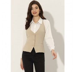 Allegra K 여성용 양복 조끼 홀터넥 넥 빈티지 민소매 버튼 다운 Dressy Suit Vest Jacket