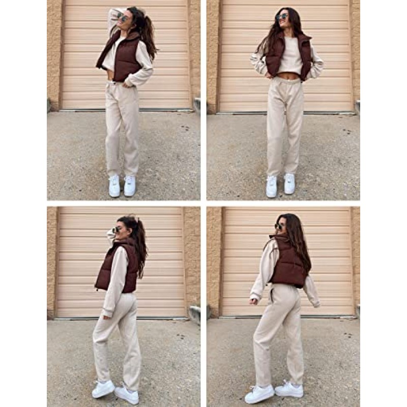 Athlsan Womens Cropped Puffer Vest 지퍼 업 스탠드 칼라 민소매 패딩 크롭 조끼