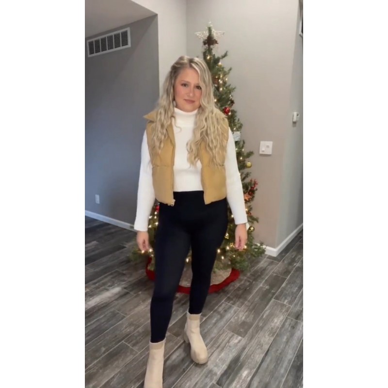Athlsan Womens Cropped Puffer Vest 지퍼 업 스탠드 칼라 민소매 패딩 크롭 조끼