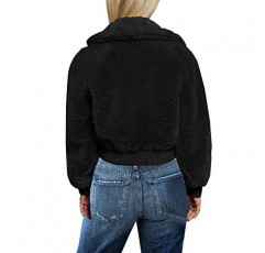 FANCYINN Womens Teddy Cropped Faux Fur Jacket 모피 라펠 코트 지퍼 업 포켓 포함 따뜻한 겨울