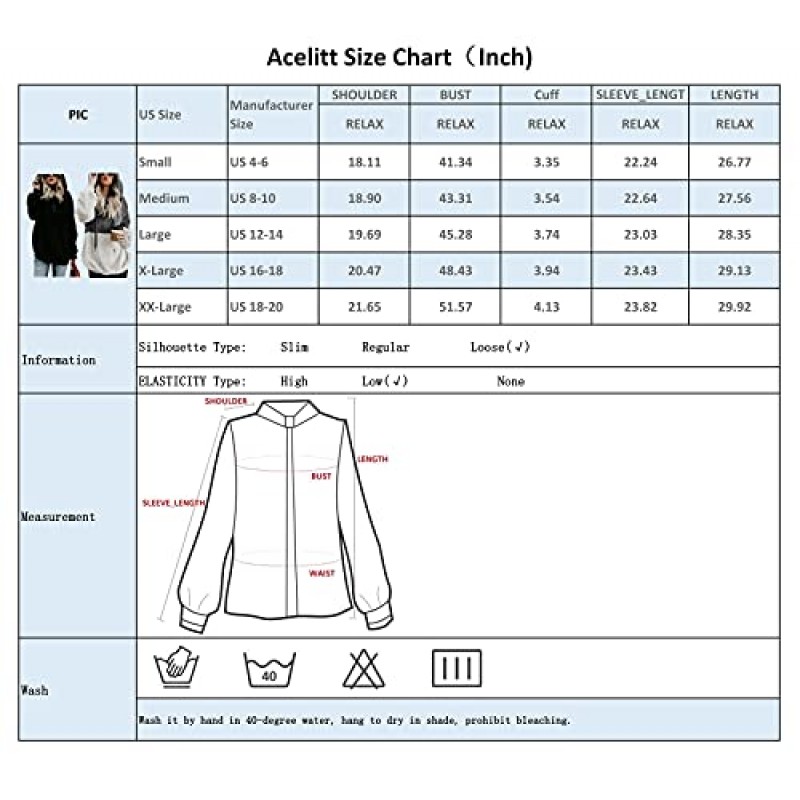 Acelitt 여성용 오버사이즈 퍼지 플리스 스웨트셔츠(주머니 포함),S-XXL
