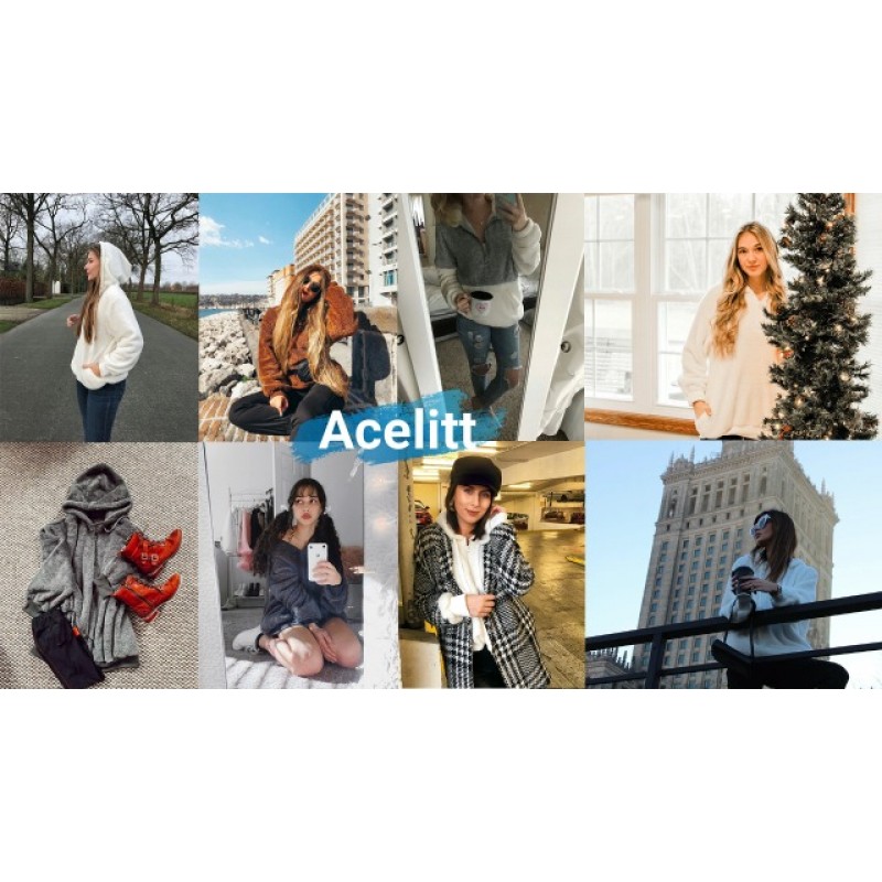 Acelitt 여성용 오버사이즈 퍼지 플리스 스웨트셔츠(주머니 포함),S-XXL