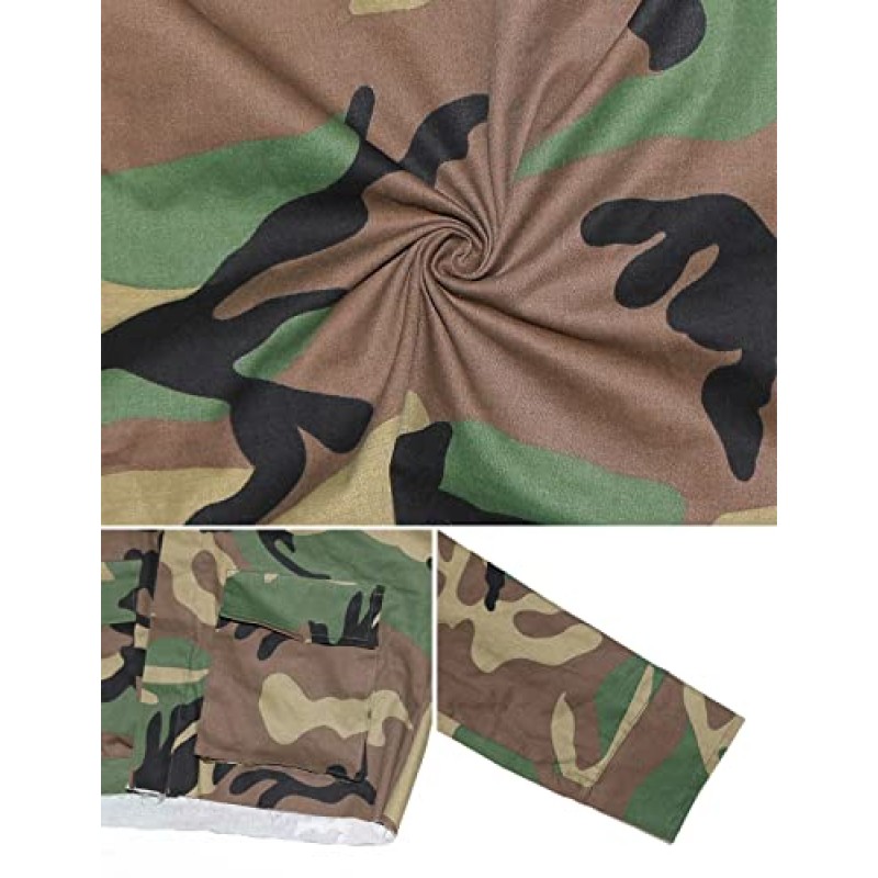 Rxozrxoz Womens Cropped Camouflage Jacket 긴 소매 버튼 다운 카모 코트 겉옷 (포켓 포함)