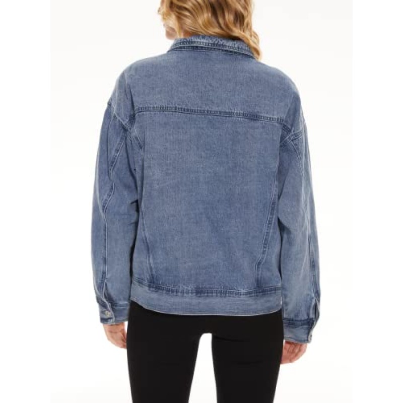 XUWNEI Womens 데님 버튼 다운 재킷 긴 소매 격자 무늬 셔츠 Shacket Jacket 남자 친구 Distresse Jean Coats