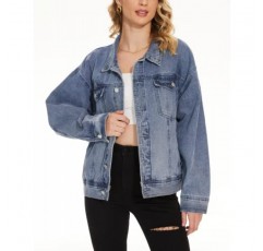 XUWNEI Womens 데님 버튼 다운 재킷 긴 소매 격자 무늬 셔츠 Shacket Jacket 남자 친구 Distresse Jean Coats