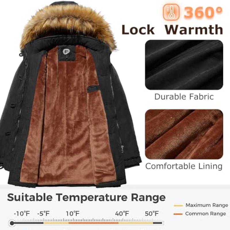Poonyfesh 여성 겨울 코트 따뜻한 양털 라인 모피 후드가있는 파카 자켓 Windproof Thicken Outerwear