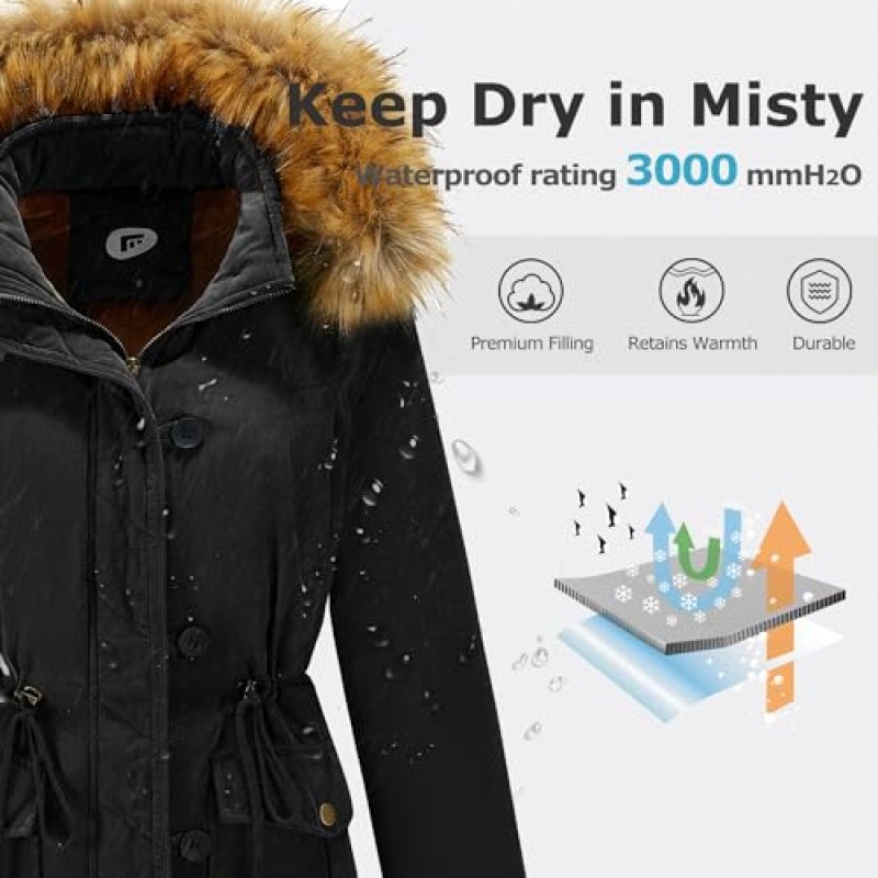 Poonyfesh 여성 겨울 코트 따뜻한 양털 라인 모피 후드가있는 파카 자켓 Windproof Thicken Outerwear