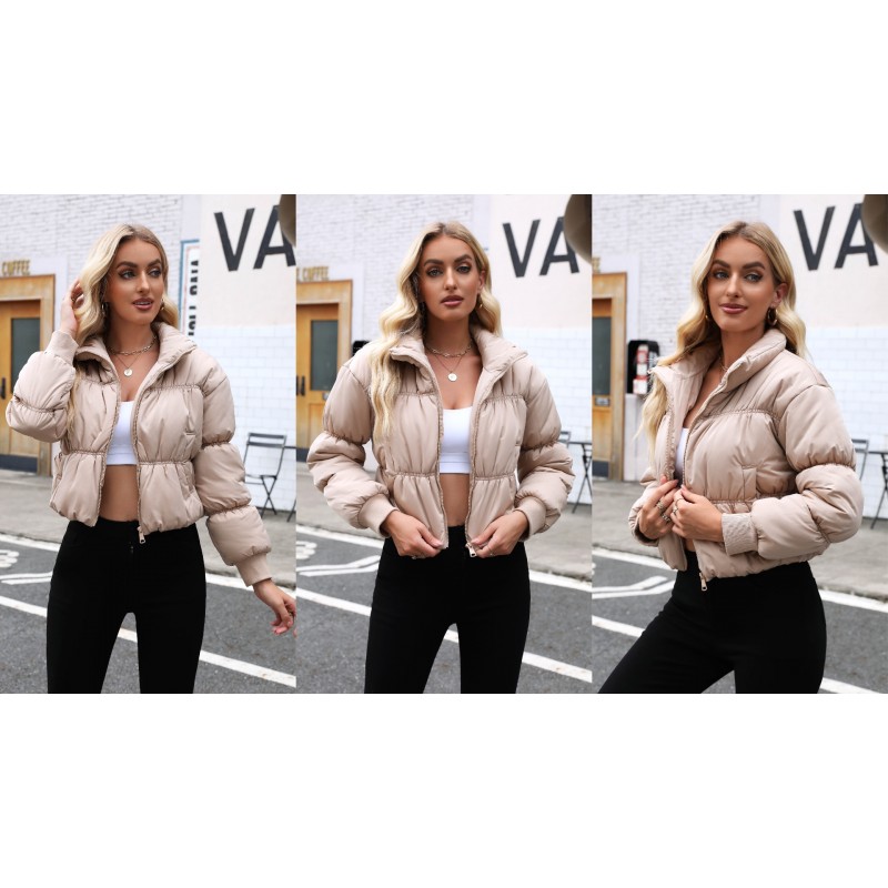 Fisoew Womens Crop Puffer Jackets 지퍼 업 긴 소매 패딩 코트 겨울 따뜻한 겉옷