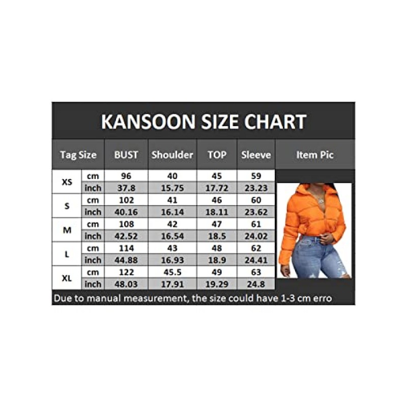KANSOON 여성용 겨울 크롭 퍼퍼 자켓 긴 소매 풀 지퍼 경량 따뜻한 퀼트 다운 코트