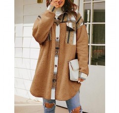 FSHAOES Womens 2023 겨울 코트 퍼지 플리스 롱 자켓 체크 무늬 샤켓 버튼 다운 셔츠 경량 아웃웨어 카디건