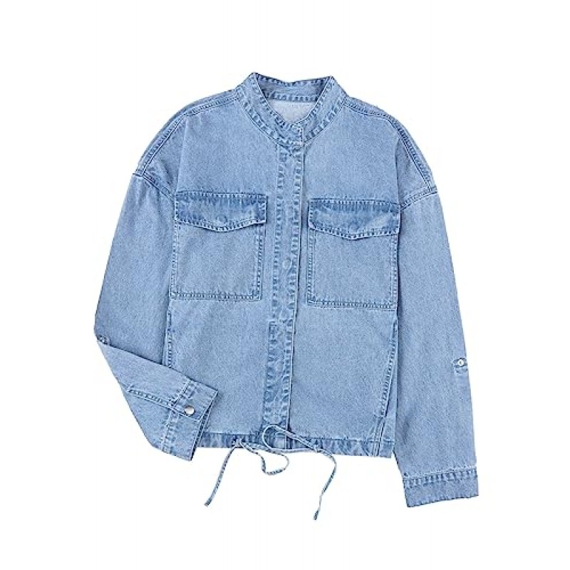 Dokotoo Jean Jackets 여성용 자른 자켓 2023 패션 캐주얼 데님 자켓 포켓이있는 긴 소매 버튼 다운 코트