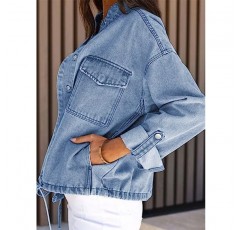 Dokotoo Jean Jackets 여성용 자른 자켓 2023 패션 캐주얼 데님 자켓 포켓이있는 긴 소매 버튼 다운 코트