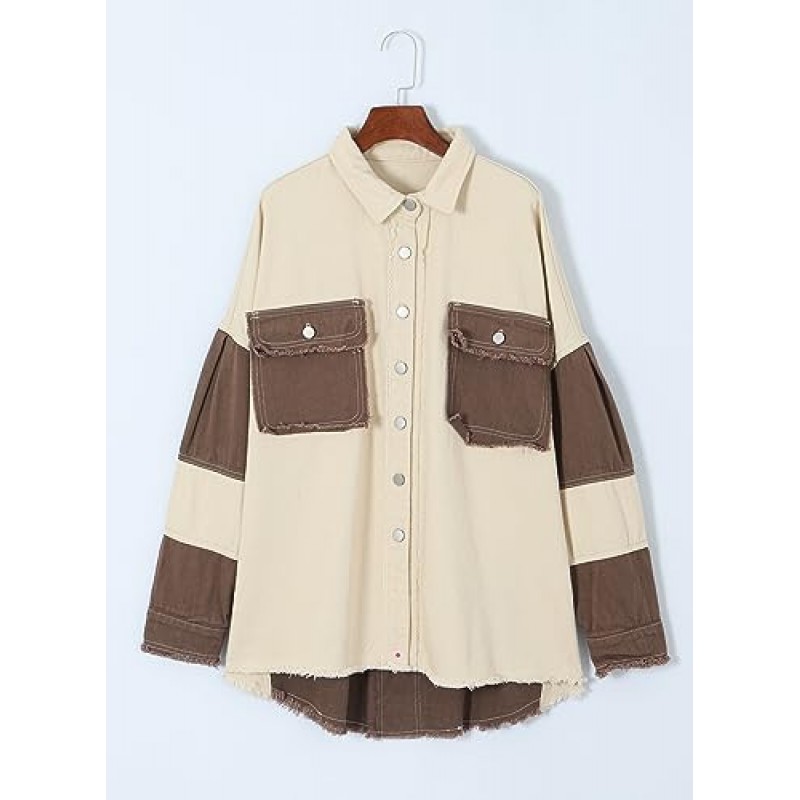 Dokotoo Jean Jacket 여성 오버 사이즈 패치 워크 패션 2023 Shacket Jacket 여성 긴 남자 친구 버튼 다운 셔츠