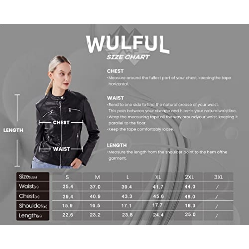 WULFUL 여성용 인조 가죽 자켓 오토바이 지퍼 바이커 쇼트 코트 자켓