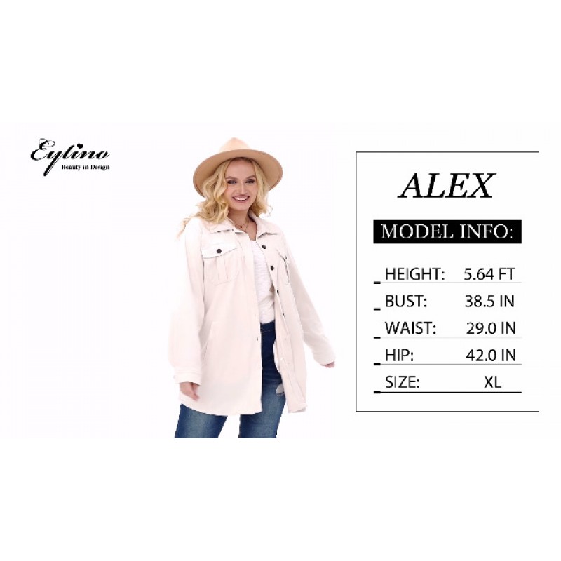 Eytino Womens 플러스 사이즈 긴 소매 버튼 다운 보이프렌드 셔츠 캐주얼 격자 무늬 샤켓 자켓 코트(1X-5X)