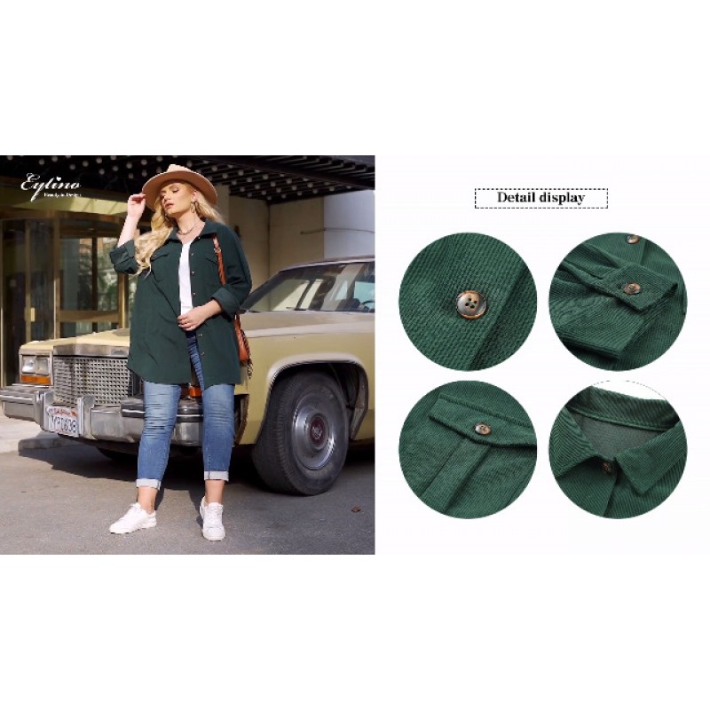 Eytino Womens 플러스 사이즈 긴 소매 버튼 다운 보이프렌드 셔츠 캐주얼 격자 무늬 샤켓 자켓 코트(1X-5X)