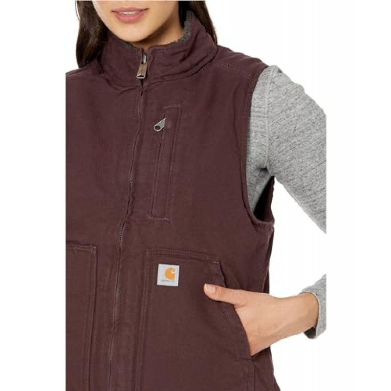 Carhartt 여성용 릴랙스핏 워시드 덕 셰르파 안감 모크넥 조끼