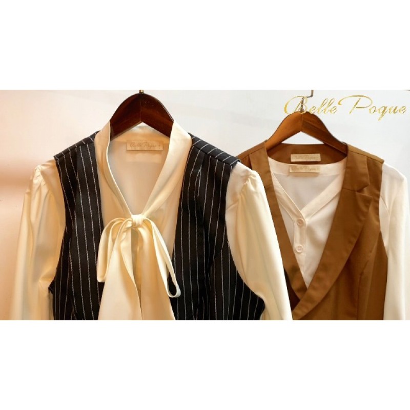 Belle Poque 여성 더블 브레스트 양복 조끼 빈티지 옷깃 칼라 조끼 코트 (2 개의 주머니 포함)