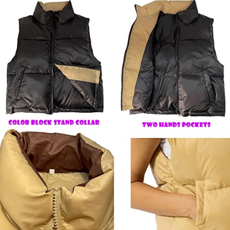 Ainangua 여성용 자르기 패딩 조끼 스탠드 칼라 경량 민소매 퍼퍼 지퍼 업 Gilet Outerwear