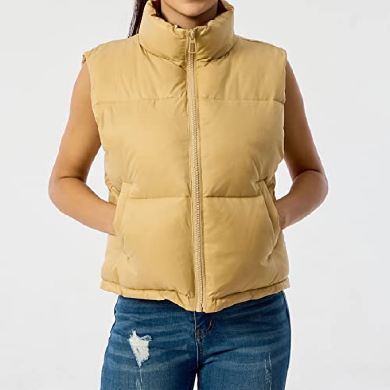Ainangua 여성용 자르기 패딩 조끼 스탠드 칼라 경량 민소매 퍼퍼 지퍼 업 Gilet Outerwear