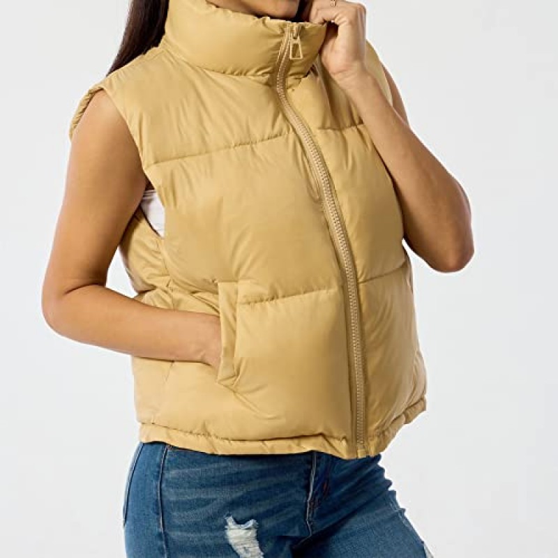 Ainangua 여성용 자르기 패딩 조끼 스탠드 칼라 경량 민소매 퍼퍼 지퍼 업 Gilet Outerwear