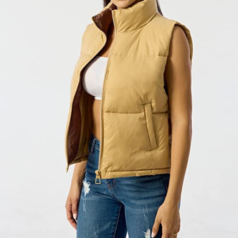 Ainangua 여성용 자르기 패딩 조끼 스탠드 칼라 경량 민소매 퍼퍼 지퍼 업 Gilet Outerwear