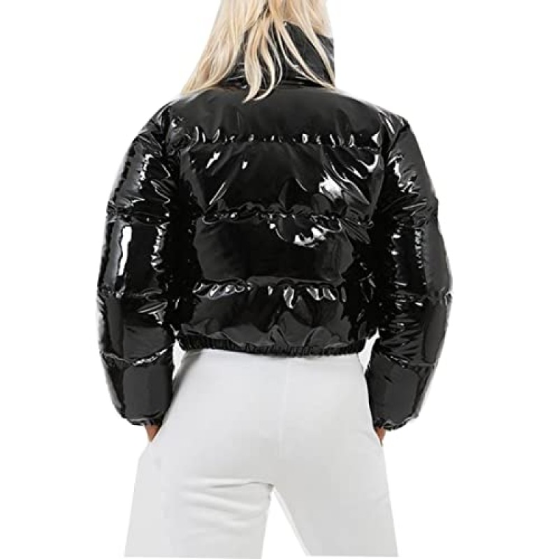 AMEBELLE 여성 겨울 따뜻한 스탠드 칼라 슬림 피트 크롭 퍼퍼 다운 재킷 코트
