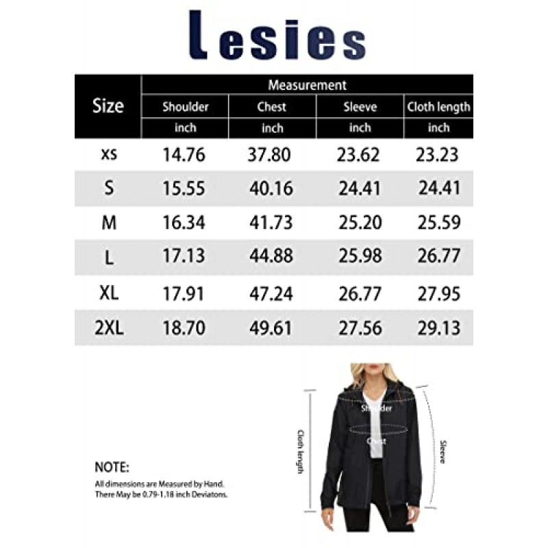 LeSies 여성용 레인 재킷 후드 방풍 조절 가능 윈드 브레이커가있는 경량 방수 레인 코트