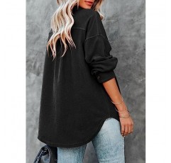 EVALESS Shacket Jacket 여성 캐주얼 긴팔 옷깃 버튼 다운 셔츠 가을 2023 포켓이있는 경량 솔리드 탑 코트