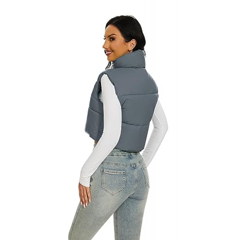 Jeovuanun Womens Cropped Puffer Vest 스탠드 칼라 지퍼 업 경량 겨울 푹신한 자켓 조끼 겉옷