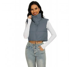 Jeovuanun Womens Cropped Puffer Vest 스탠드 칼라 지퍼 업 경량 겨울 푹신한 자켓 조끼 겉옷