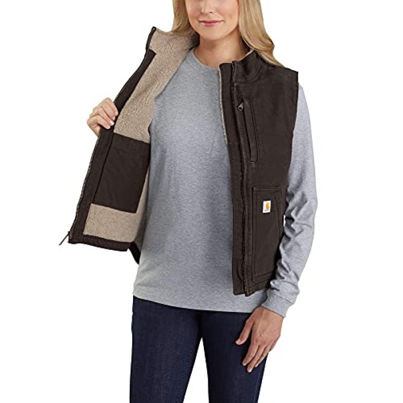 Carhartt 여성용 릴랙스핏 워시드 덕 셰르파 안감 모크넥 조끼