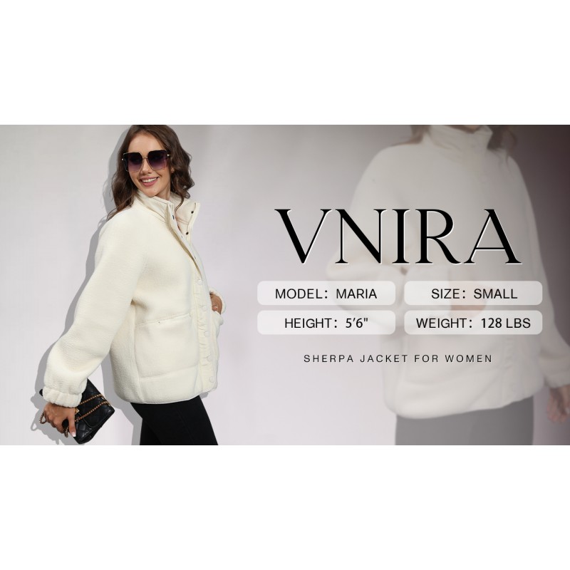 VNIRA 셰르파 자켓 여성용 겨울 긴 소매 단추 Donw 지퍼 업 따뜻한 셰르파 퍼지 플리스 자켓 코트 아웃웨어