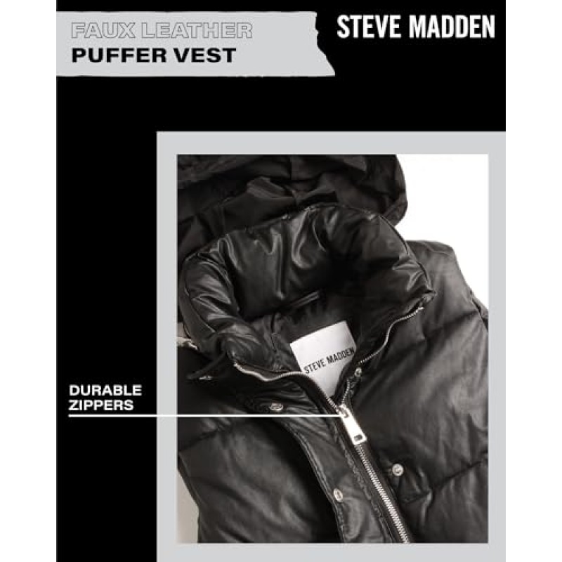 Steve Madden 여성용 조끼 – 여성용 인조 가죽 퀼팅 겨울 조끼 – 민소매 퍼퍼 재킷(S-XL)