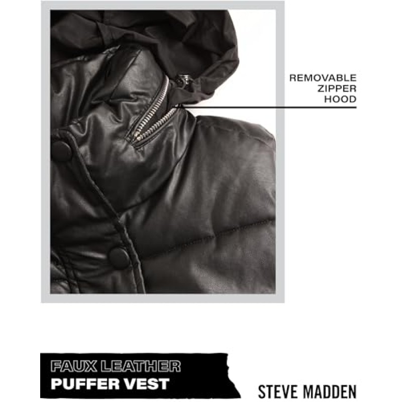 Steve Madden 여성용 조끼 – 여성용 인조 가죽 퀼팅 겨울 조끼 – 민소매 퍼퍼 재킷(S-XL)