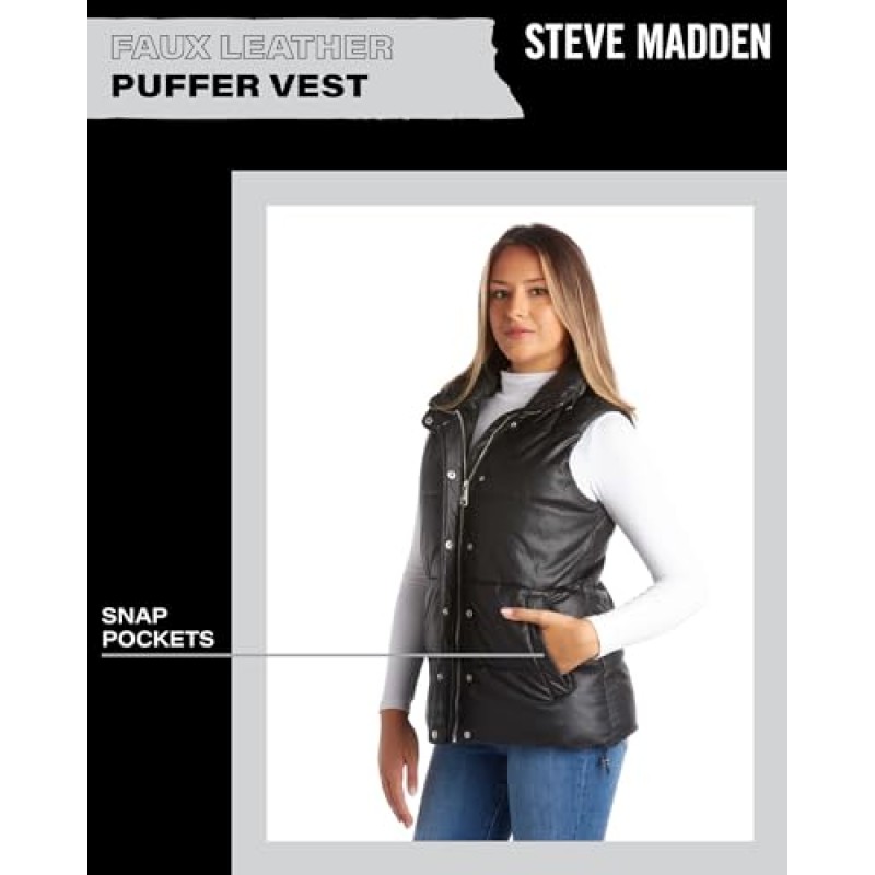 Steve Madden 여성용 조끼 – 여성용 인조 가죽 퀼팅 겨울 조끼 – 민소매 퍼퍼 재킷(S-XL)