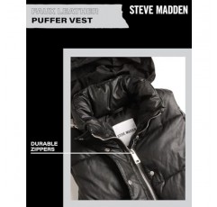 Steve Madden 여성용 조끼 – 여성용 인조 가죽 퀼팅 겨울 조끼 – 민소매 퍼퍼 재킷(S-XL)