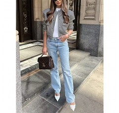 Bienmorn 여성용 자른 폭격기 재킷 캐주얼 스트리트웨어 긴 소매 대표팀 야구 재킷(포켓 포함)1