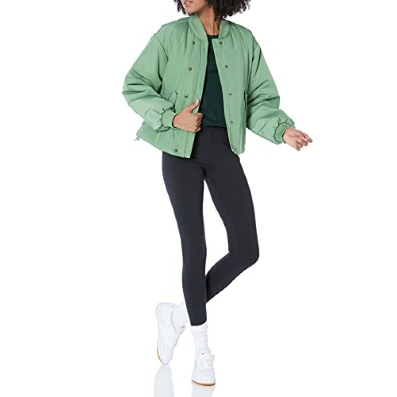 Amazon Essentials 여성용 릴렉스핏 재활용 폴리에스터 패딩 크롭 봄버 재킷(플러스 사이즈로 제공)(이전 Amazon Aware), 세이지 그린, 스몰