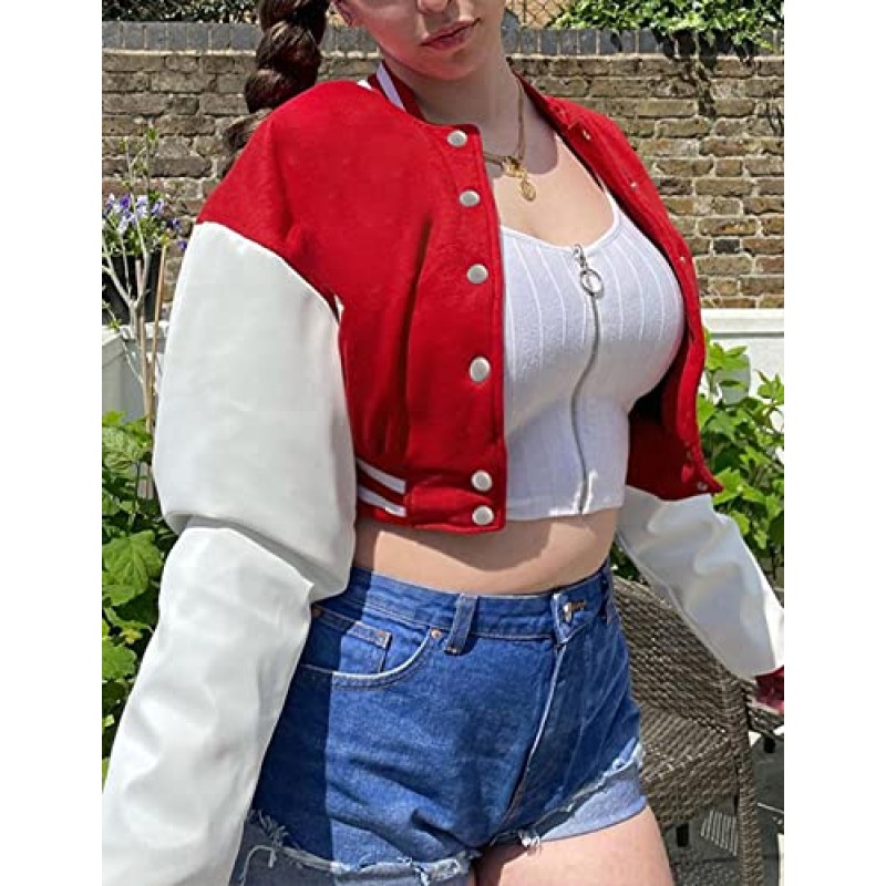 Arssm 여성 자른 대표팀 재킷 봄 레터맨 야구 가짜 가죽 Colorblock 폭격기 재킷 겉옷